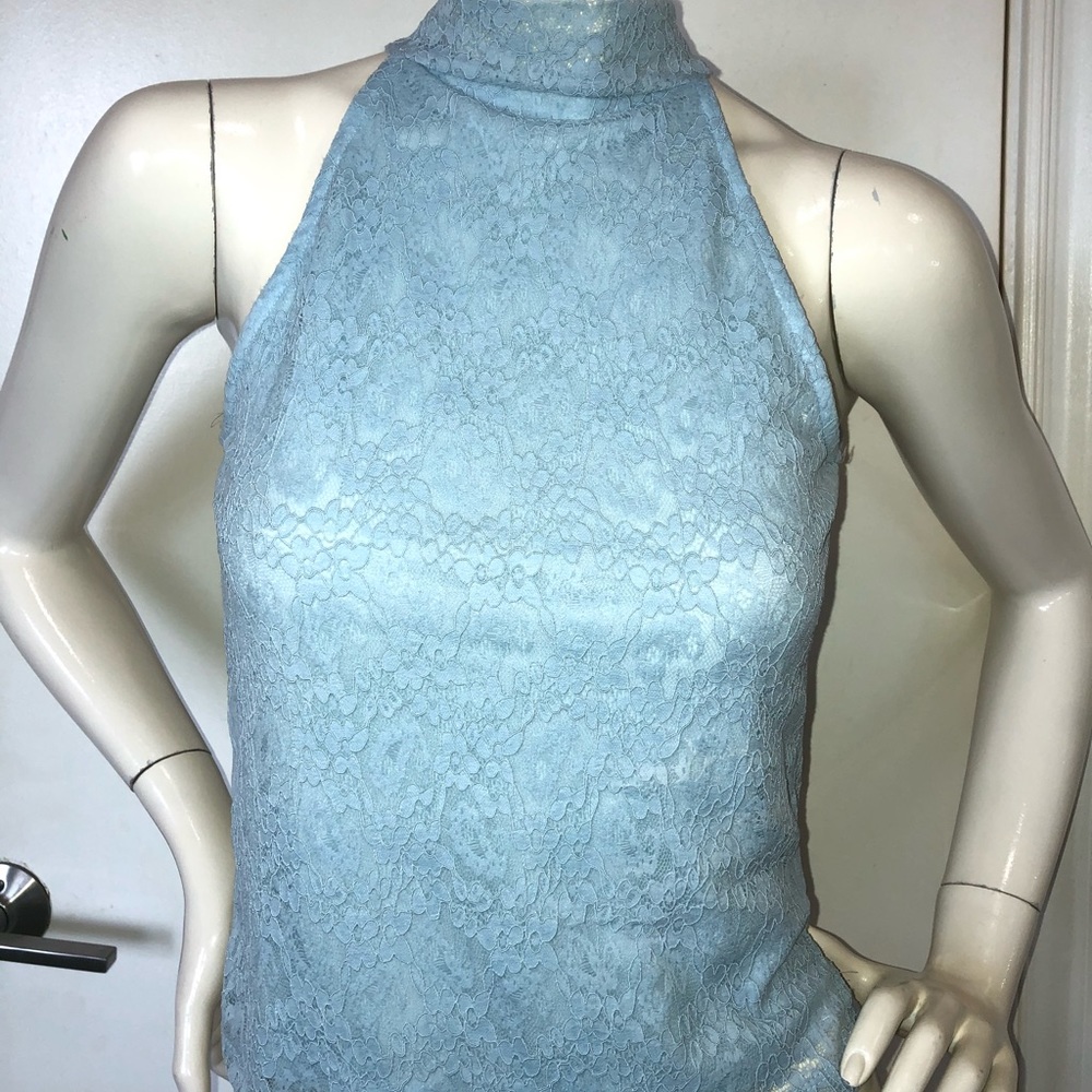 Light Blue Lace Halter Neck Top Size: S